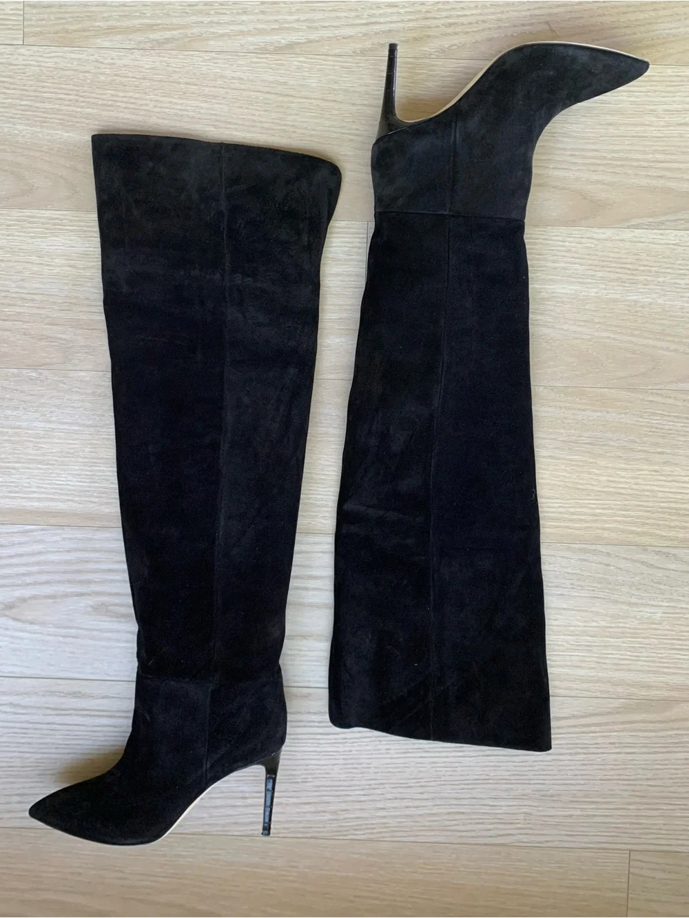 Paris Texas Black Calf Suede Stiletto Over The Knee Boots 85 Size 41